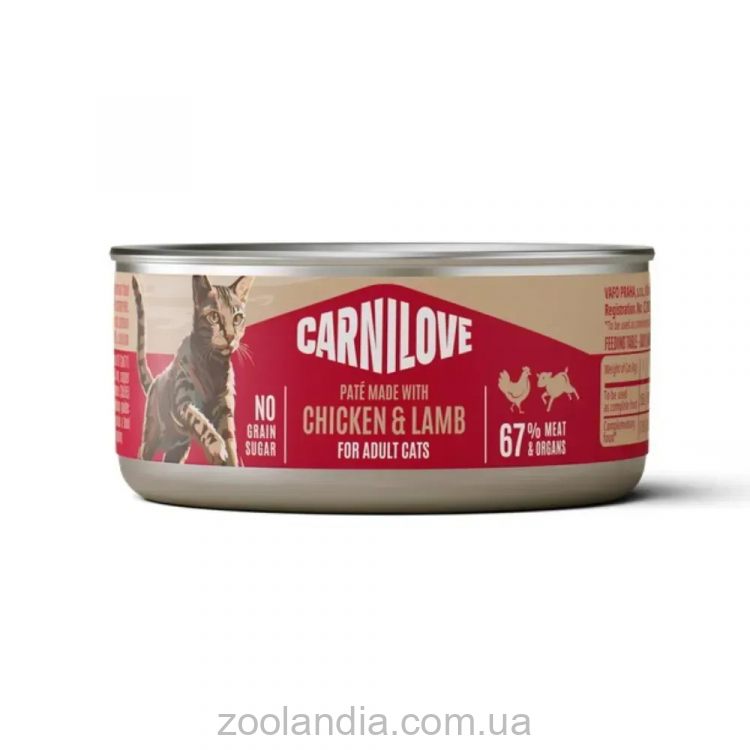 Carnilove (Карнилав) Cat Adult Chicken & Lamb – Консервированный беззерновой корм для взрослых кошек всех пород, с курицей и ягнёнком паштет