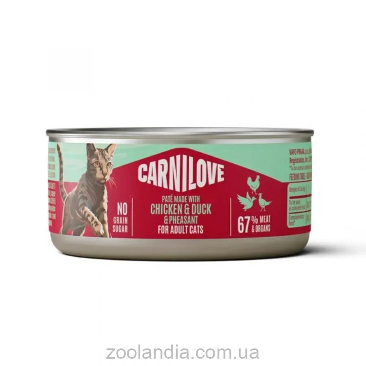 Carnilove (Карнилав) Cat Adult Chicken, Duck & Pheasant - Консервированный беззерновой корм для взрослых кошек всех пород, с курицей, уткой и фазаном паштет