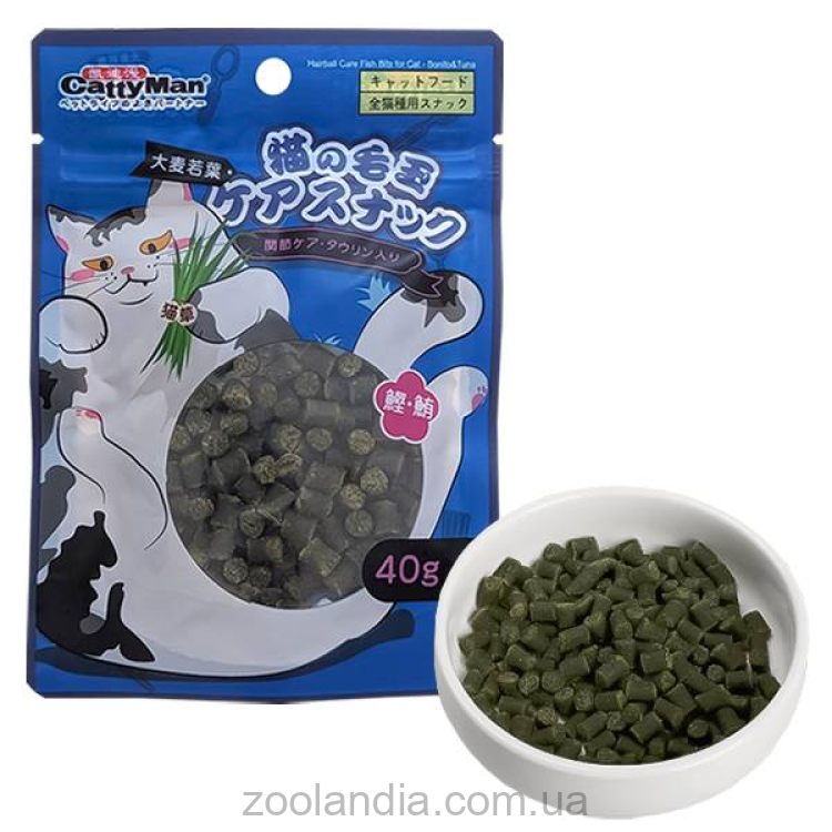 CattyMan (КэттиМэн) Hairball Care Bonito&Tuna Bits - Лакомство для кошек (макрель тунец, вывод шерсти)
