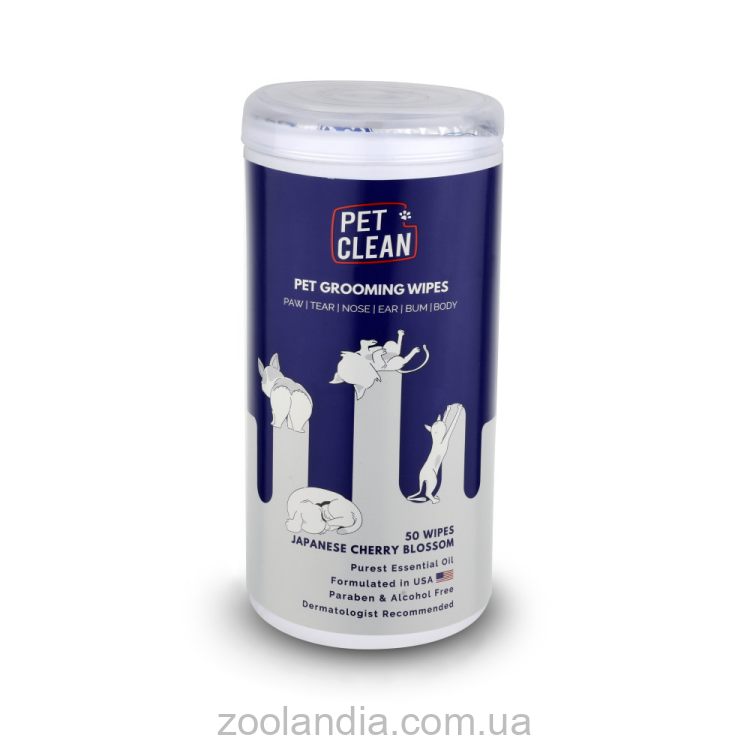 Pet Clean Pet Grooming Wipes Салфетки влажные для груминга домашних животных, ежедневная очистка с ароматом цветов японской вишни