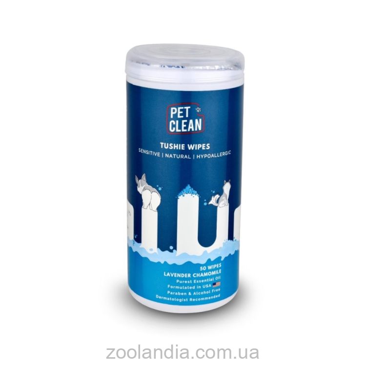 Pet Clean Pet Tushie Wipes Салфетки влажные гипоаллергенные для домашних животных с ароматом алоэ вера
