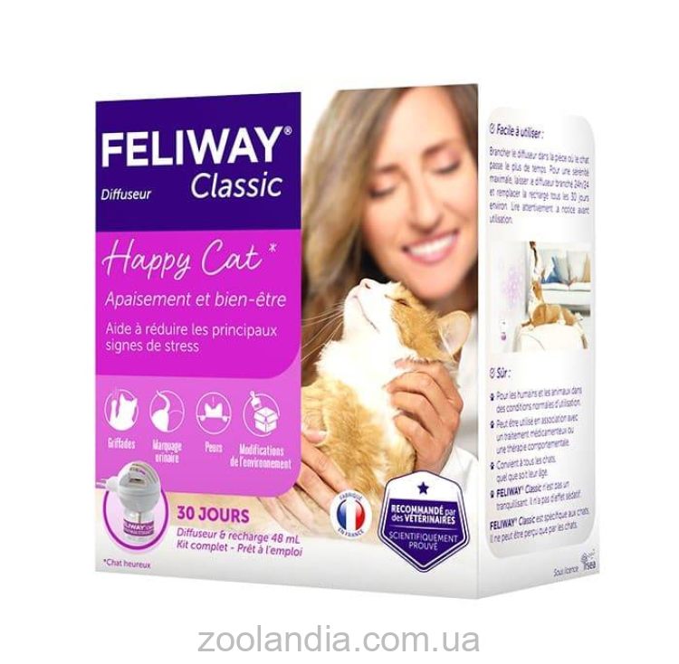 Ceva Feliway Classic (Сева Феливей Классик) Коррекция поведения, феромон для кошек, дифузор + сменный блок 48 мл