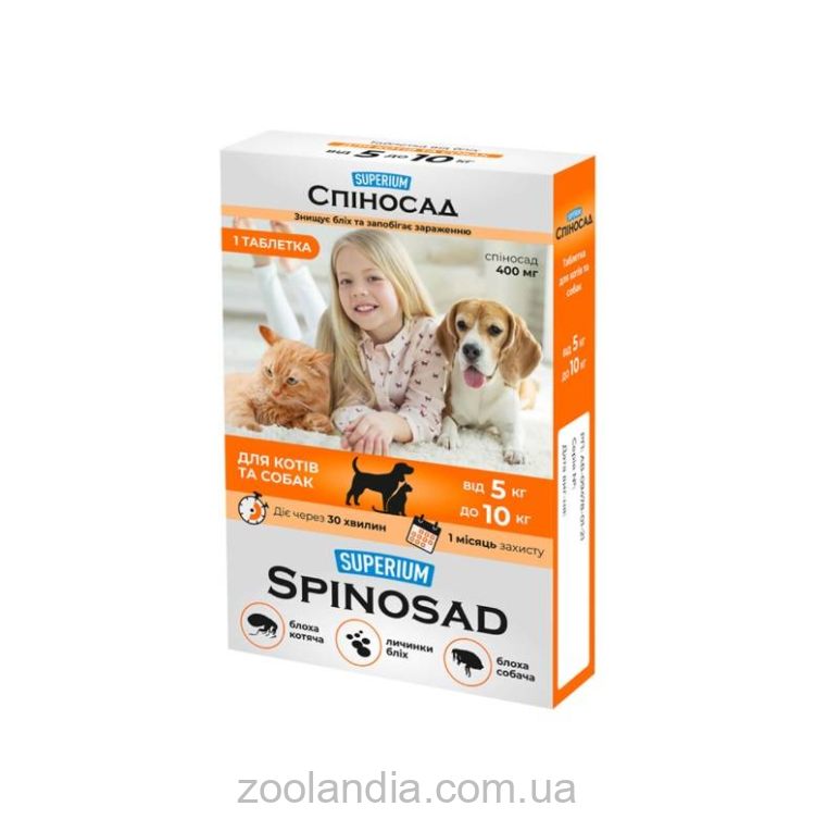 Superium Spinosad (Супериум Спиносад) - Противопаразитарные таблетки от блох для собак и котов от 5 до 10 кг