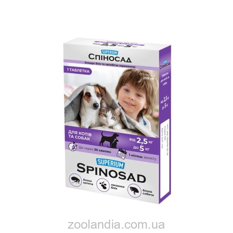 Superium Spinosad (Супериум Спиносад) - Противопаразитарные таблетки от блох для собак и котов от 2.5 до 5 кг