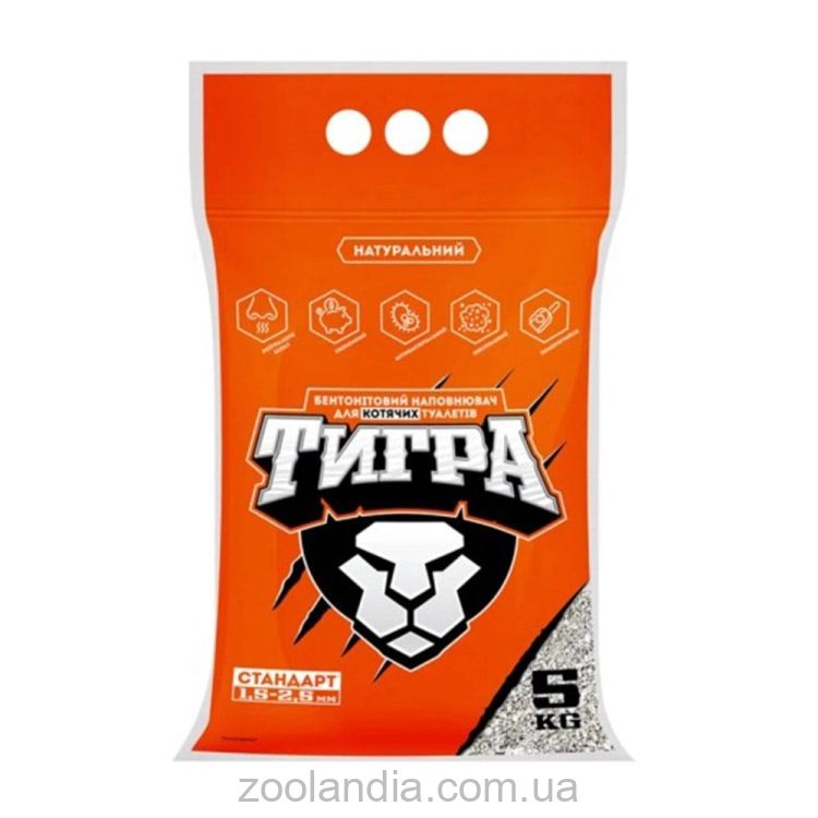 Collar (Коллар) Натуральный бентонитовый наполнитель для кошачьих туалетов Тигра, гранула стандарт 1,5-2,5 мм, 5 кг, помаранчевий