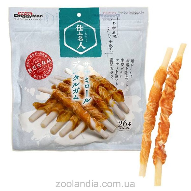 DoggyMan (ДоггиМен) Chicken Fillet Dental Gum – Лакомство жвачка из вяленого куриного мяса и сыромятной кожи для собак и щенков