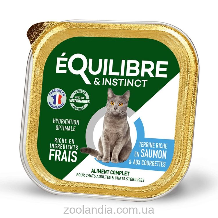 Equilibre & Instinct Влажный корм для стерилизованных кошек с лососем и кабачком, паштет, 85 г