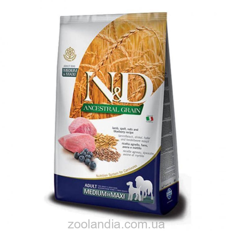 Farmina (Фармина) N&D Low Grain Dog Lamb &Blueberry Adult Medium&Maxi - Низкозерновой Сухой корм для собак средних и больших пород (ягнёнок/черник)