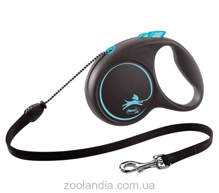 Flexi Black Design M - поводок-рулетка для собак весом до 20 кг, трос, 5 м
