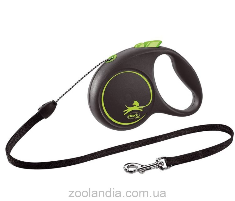 Flexi Black Design S - поводок-рулетка для собак весом до 12 кг, трос, 5 м