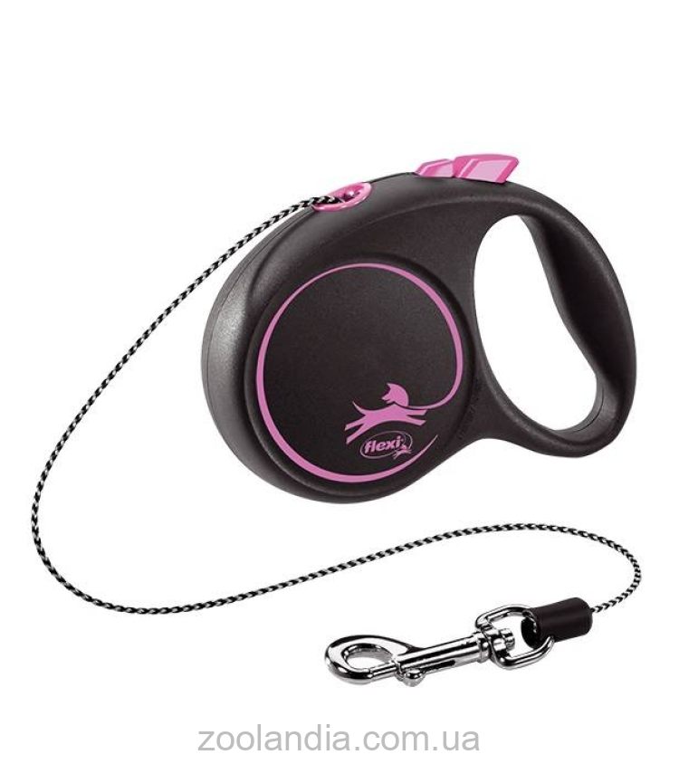 Flexi Black Design XS - поводок-рулетка для кошек и собак весом до 8 кг, трос, 3 м