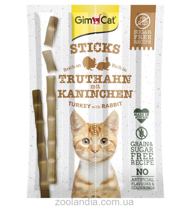 GimСat (ДжимКет) Sticks - лакомство для кошек с индейкой и кроликом 4 шт.
