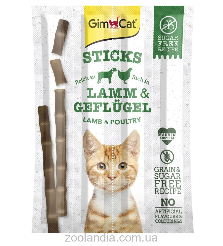 GimСat (ДжимКет) Sticks - лакомство для кошек с ягненком и мясом птицы 4 шт.