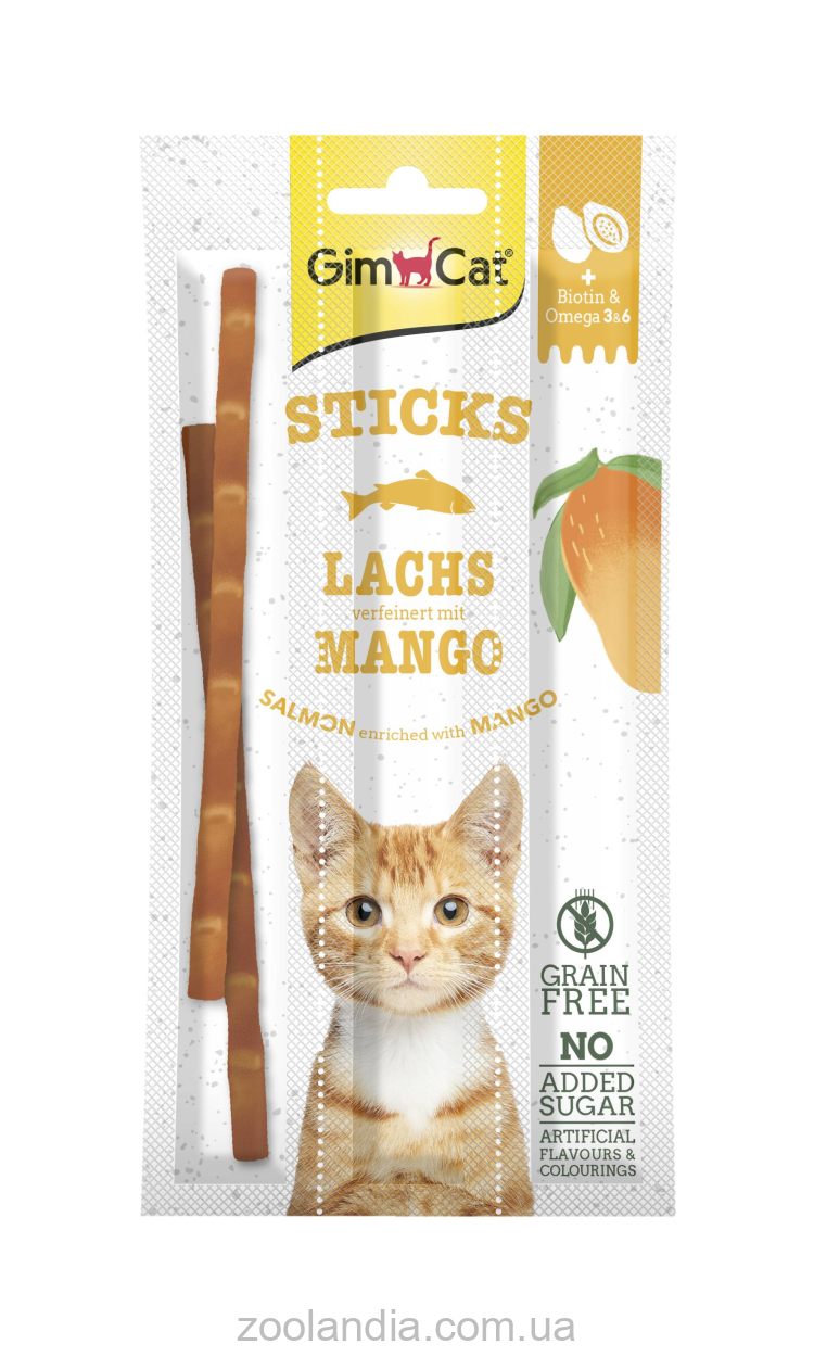 GimCat (ДжимКет) Superfood Duo-sticks - лакомство для кошек с лососем и манго 3 шт.