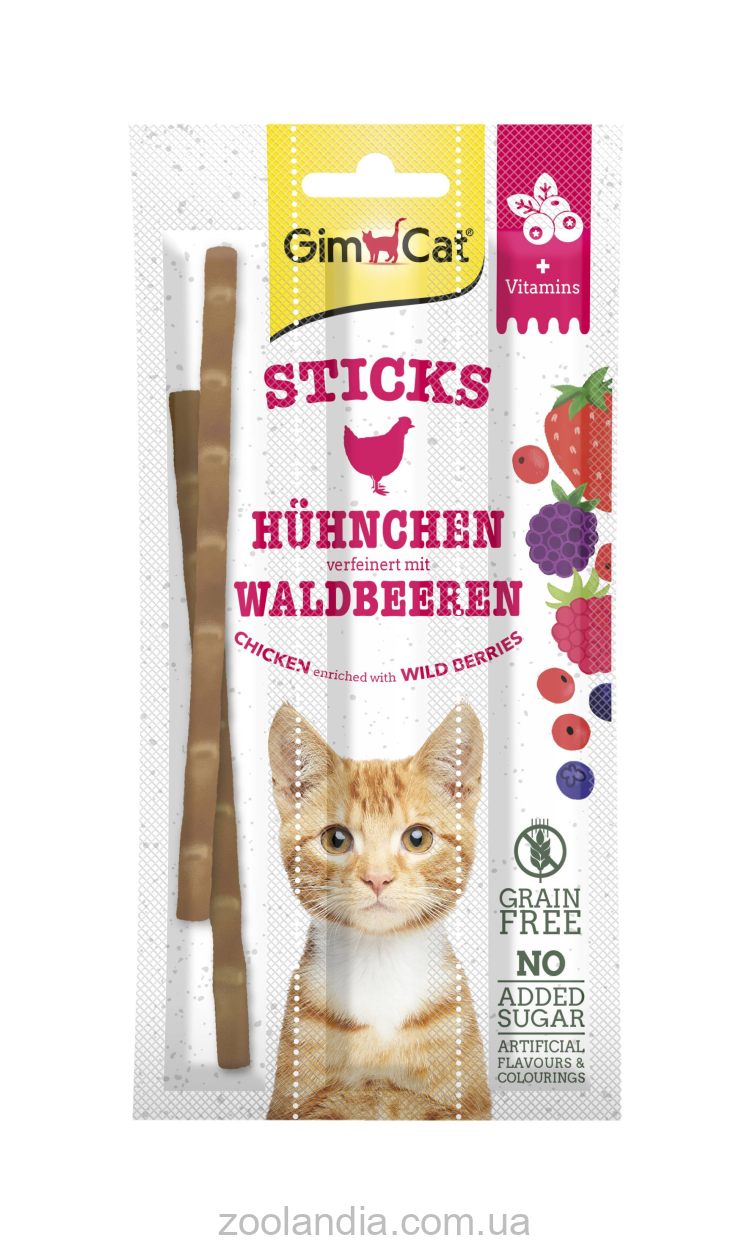 GimCat (ДжимКет) Superfood Duo-sticks -лакомство для кошек с курицей и лесными ягодами 3 шт