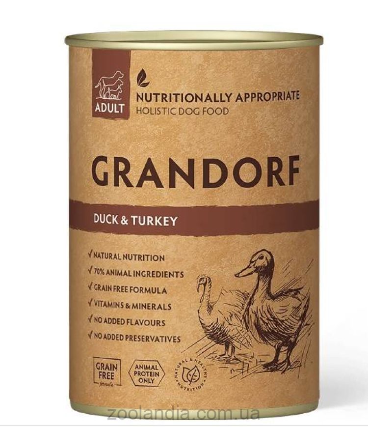 Grandorf (Грандорф) Duck and Turkey -  Влажный корм для собак с уткой и индейкой