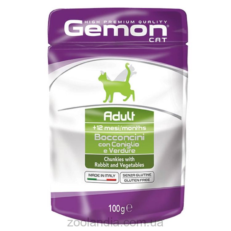 Gemon (Джемон) Cat Adult Chunkies with Rabbit & Vegetables - Влажный корм для взрослых котов с кроликом и овощами