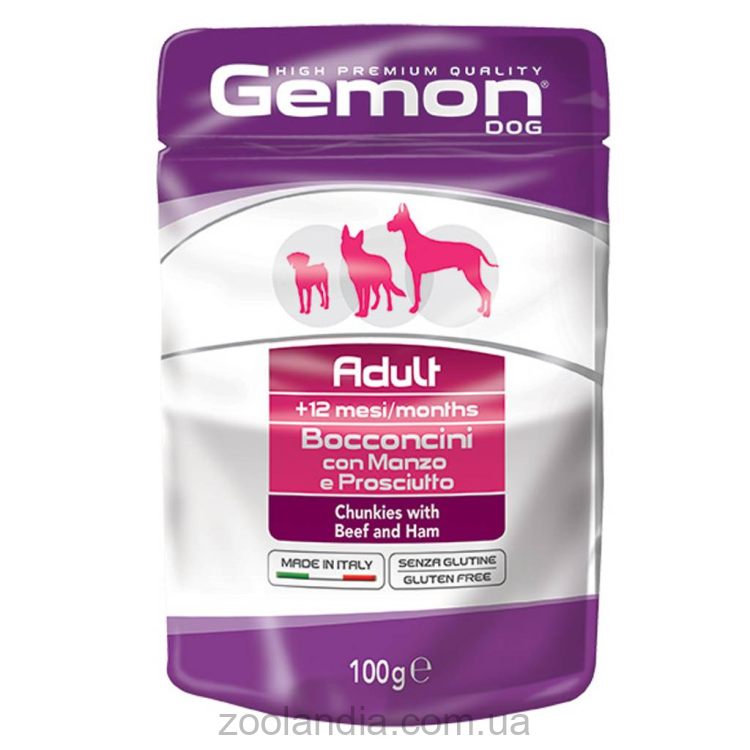 Gemon (Джемон) Dog Adult Chunkies with Beef and Ham - Влажный корм для собак с говядиной и ветчиной