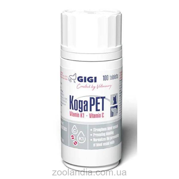 Gigi (Гиги) KogaPET - Ттаблетки при отравлениях крысиным ядом, анемии, дефиците витамина К1 для собак и кошек