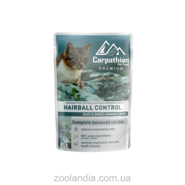 Carpathian (Карпатиян Пет Фуд) Pet Food Hairball control - Влажный корм для котов для вывода шерсти Утка в желе