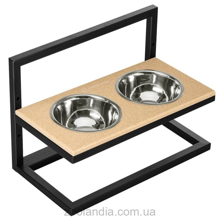 Harley & Cho (Харли энд Чо) Beige Stone Lift + Black миски на подставке с регулируемой высотой для собак