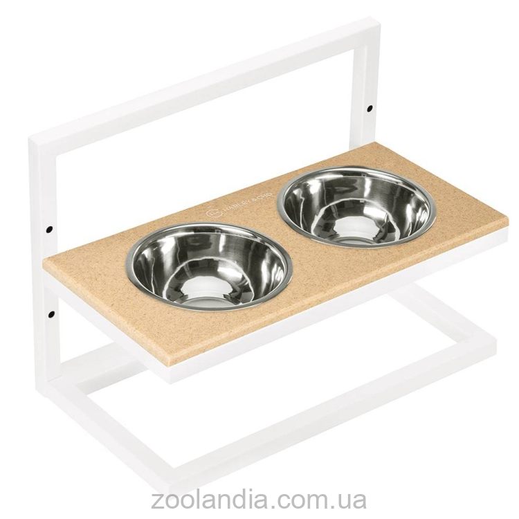 Harley & Cho (Харли энд Чо) Beige Stone Lift + White миски на подставке с регулируемой высотой для собак