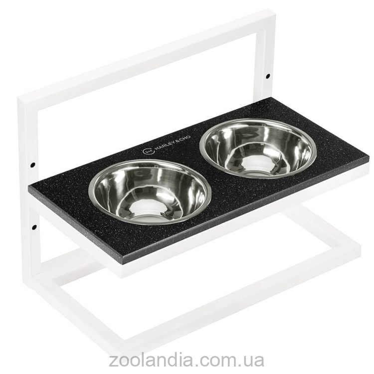 Harley & Cho (Харли энд Чо) Black Stone Lift + White миски на подставке с регулируемой высотой для собак