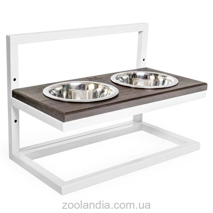 Harley & Cho (Харли энд Чо) Brown Lift Wood + White миски на подставке c регулируемой высотой для собак