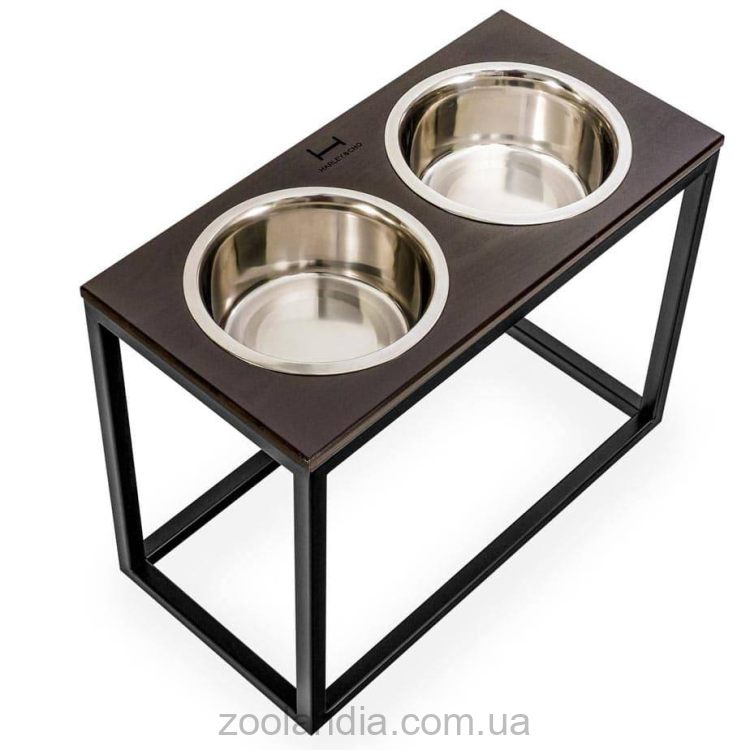 Harley & Cho (Харли энд Чо) Dinner Brown wood + Black миски на подставке для собак