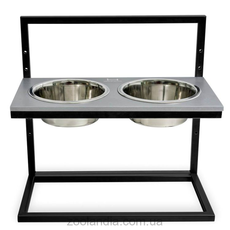 Harley & Cho (Харли энд Чо) Gray Stone Lift + Black миски на подставке с регулируемой высотой для собак
