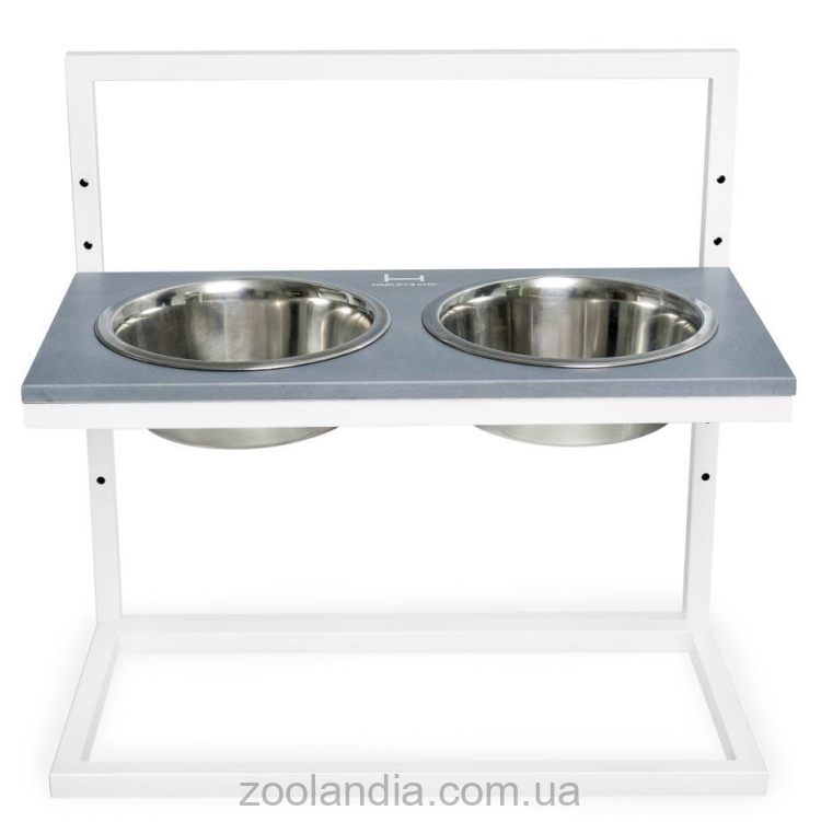 Harley & Cho (Харли энд Чо) Gray Stone Lift + White миски на подставке с регулируемой высотой для собак
