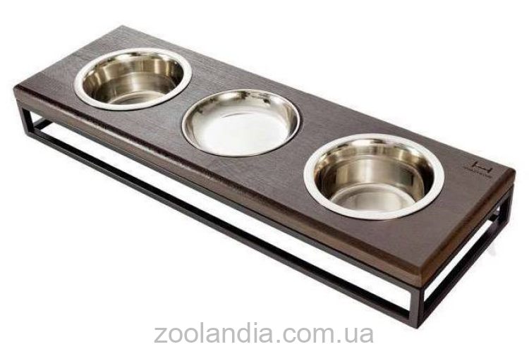 Harley & Cho (Харли энд Чо) Lunch Bar Brown wood + Black миска тройная на подставке для собак и кошек