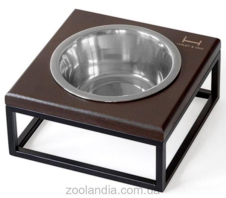 Harley & Cho (Харли энд Чо) Lunch Bar Brown wood + Black одинарная миска на подставке для кошек и собак