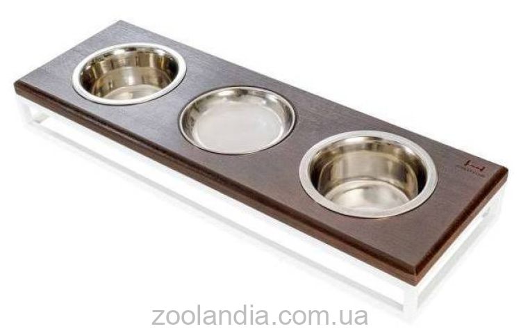 Harley & Cho (Харли энд Чо) Lunch Bar Brown wood + White миска тройная на подставке для собак и кошек