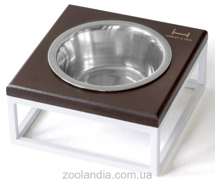 Harley & Cho (Харли энд Чо) Lunch Bar Brown wood + White одинарная миска на подставке для кошек и собак