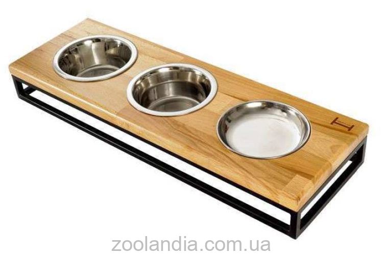 Harley & Cho (Харли энд Чо) Lunch Bar Natural wood + Black миска тройная на подставке для собак и кошек