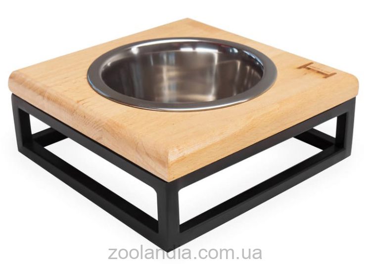 Harley & Cho (Харли энд Чо) Lunch Bar Natural wood + Black одинарная миска на подставке для кошек и собак