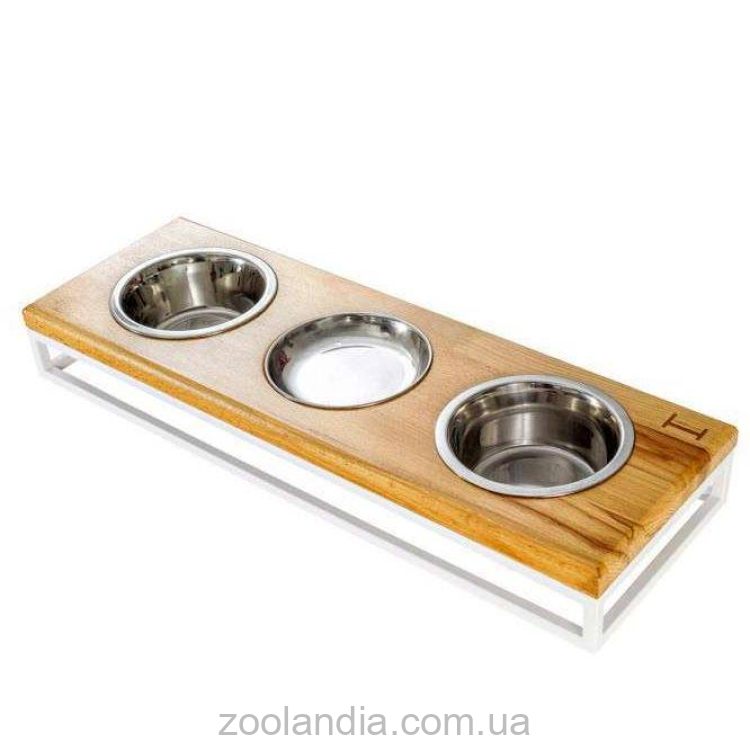 Harley & Cho (Харли энд Чо) Lunch Bar Natural wood + White миска тройная на подставке для собак и кошек