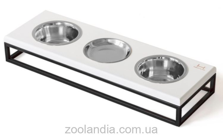 Harley & Cho (Харли энд Чо) Lunch Bar White wood + Black миска тройная на подставке для собак и кошек