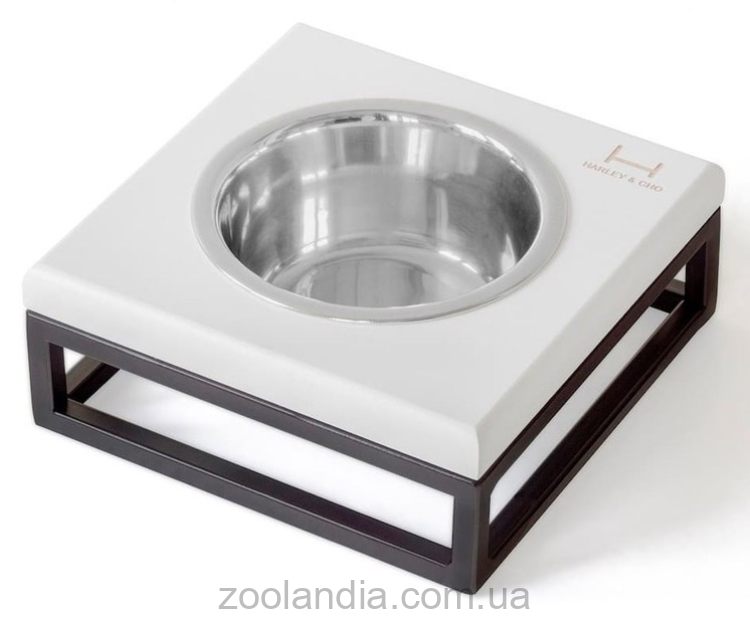 Harley & Cho (Харли энд Чо) Lunch Bar White wood + Black одинарная миска на подставке для кошек и собак