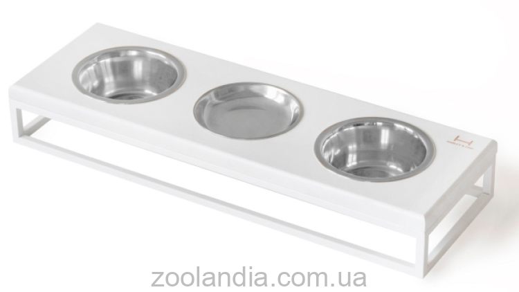 Harley & Cho (Харли энд Чо) Lunch Bar White wood + White миска тройная на подставке для собак и кошек