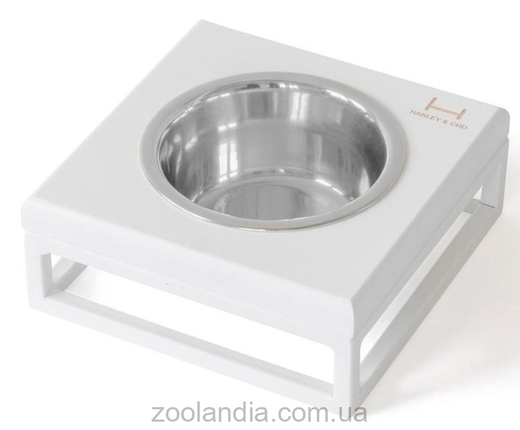 Harley & Cho (Харли энд Чо) Lunch Bar White wood + White одинарная миска на подставке для кошек и собак