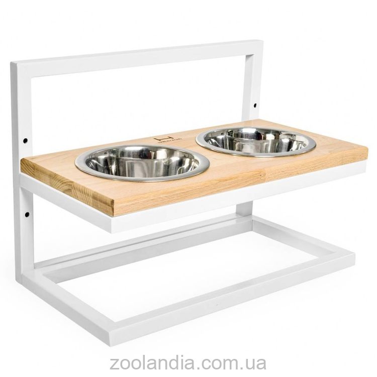 Harley & Cho (Харли энд Чо) Natural Lift Wood + White миски на подставке c регулируемой высотой для собак