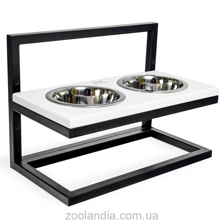 Harley & Cho (Харли энд Чо) White Lift Wood + Black миски на подставке c регулируемой высотой для собак