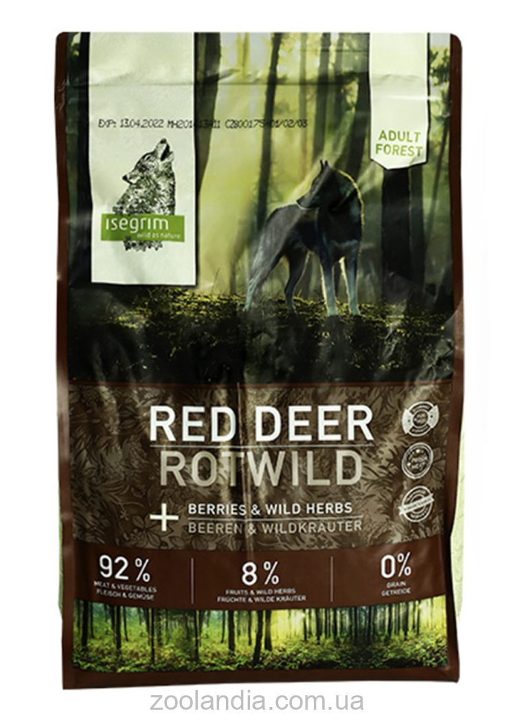 Isegrim (Изегрим) Forest Adult Red Deer – Сухой корм для взрослых собак (оленина/ягоды/дикорастущие травы)
