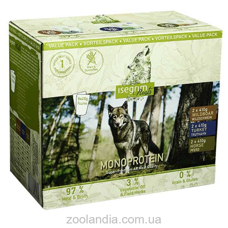 Isegrim (Изегрим) Pouch Roots Multipack I Monoprotein – Консервированный корм для взрослых собак, набор монопротеиновый
