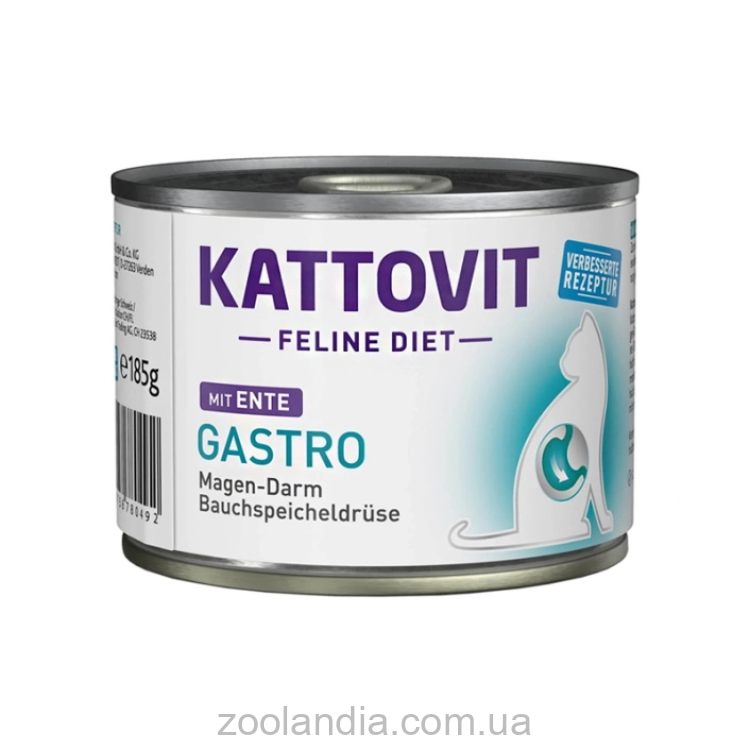 Kattovit Veterinary (Каттовит Ветеринари) Gastro –Влажный лечебный корм для котов с заболеваниями желудочно-кишечного тракта и поджелудочной железы (утка) банка