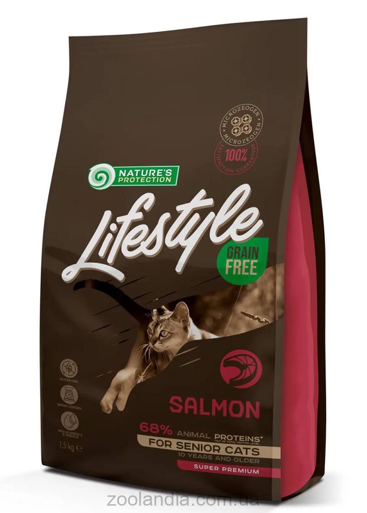 Nature's Protection (Нейчерс Протекшн) Lifestyle Grain Free Salmon Senior Cat – Сухой беззерновой корм для пожилых кошек (лосось)