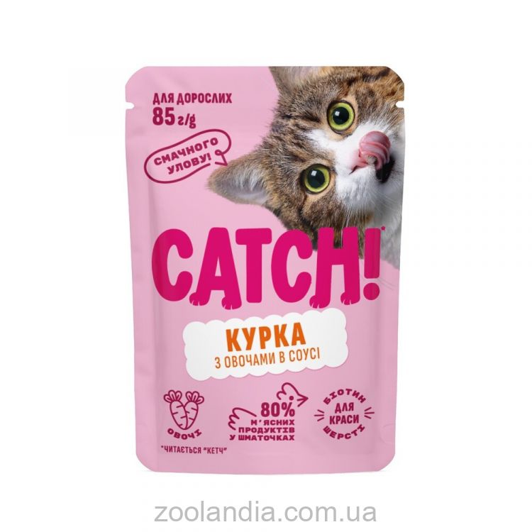 Catch! Влажный корм для взрослых кошек всех пород, курица и овощи кусочки в желе