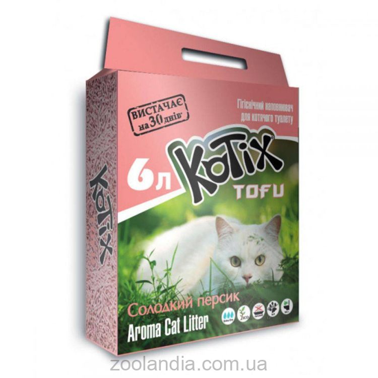Kotix (Котикс) Tofu - Наполнитель соевый для кошачьего туалета с ароматом (персик)
